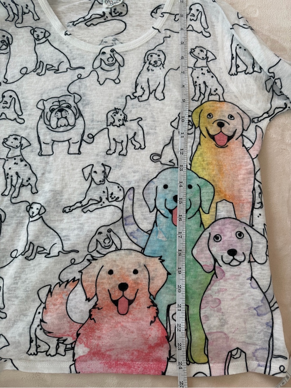 Et' Lois Colorful Dog Print Long Sleeve Tee White Novelty made in USA Medium - Picture 6 of 7
